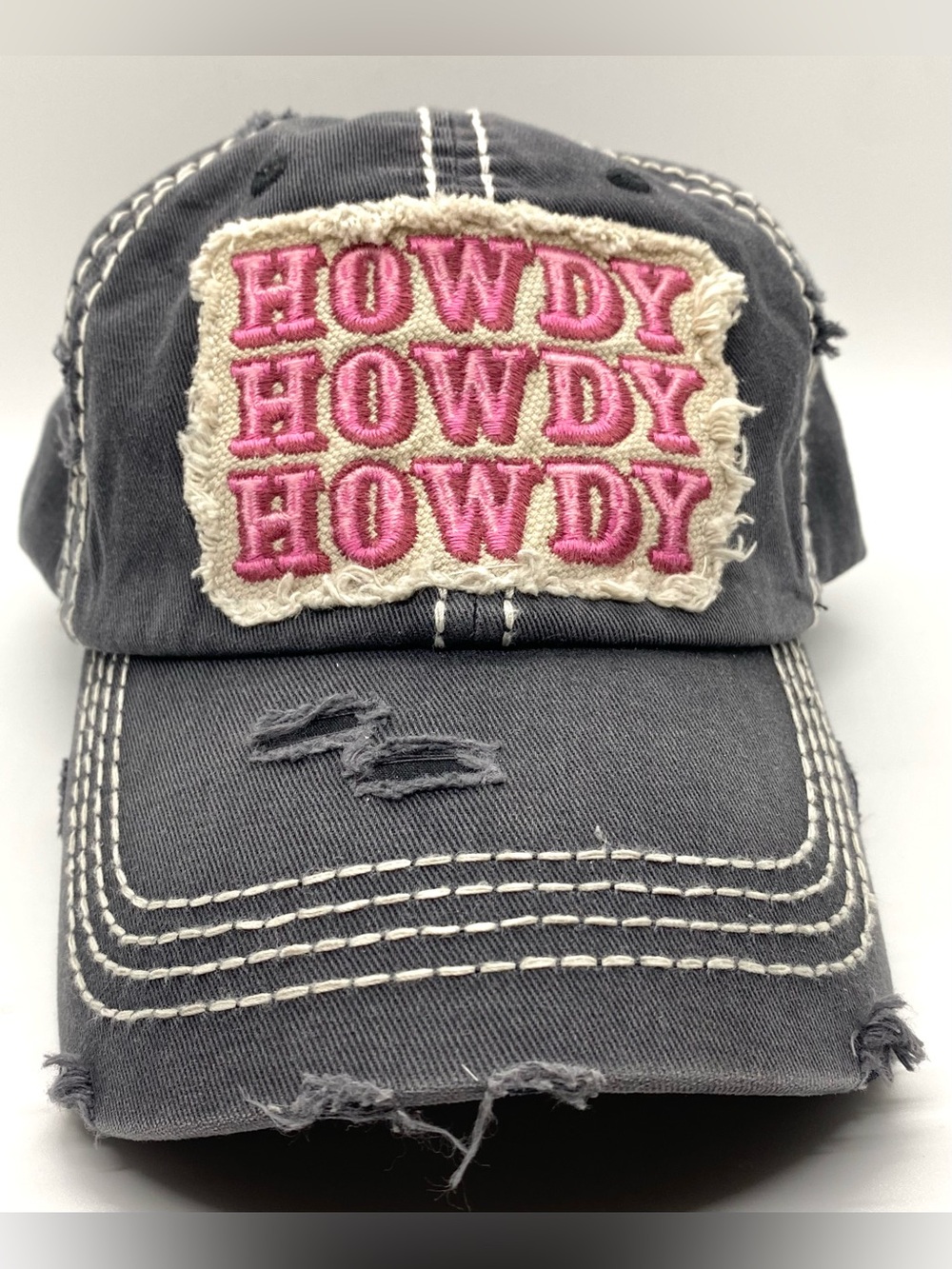 KBETHOS Vintage Women’s Charcoal Gray Pink HOWDY Baseball Hat Boho Country